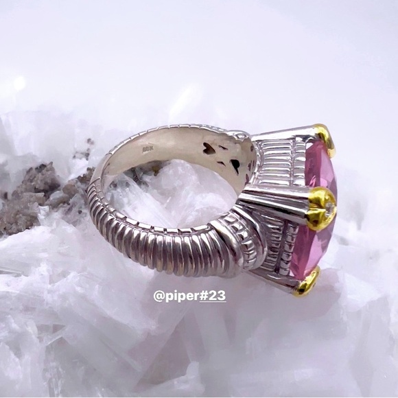 Judith Ripka Pink Crystal & Diamond JR TWO Sterling Silver 18K Fontaine Ring - 5 - Picture 11 of 14